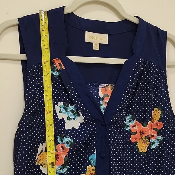 Modcloth Navy Blue Floral V Neck Tunic Sleeveless Cottagecore Top size Medium - Picture 7 of 14